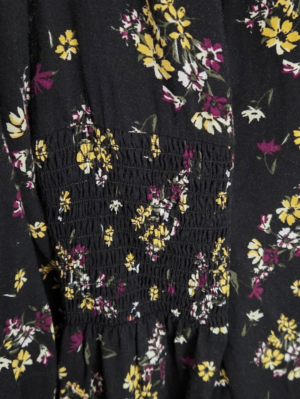 Torrid Black Floral Print Challis Smocked Waist Dress Size 1X - Picture 5 of 10